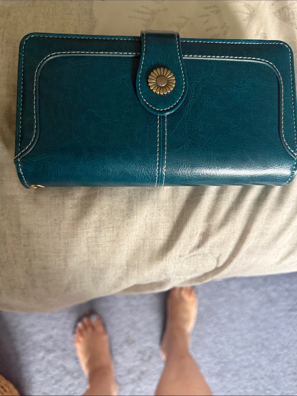 Teal Women's Wallet Clutch with Floral Snap